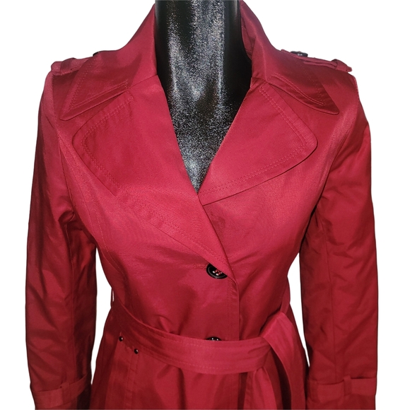 DKNY Red Mid-length Single Breasted Trench Coat S - Picture 2 of 7